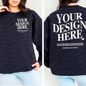 Gildan 18000 Front and Back Black Mockup Front Back Sweatshirt Mockup Oversized Mockup Black Mockup 18000 Gildan Mockup