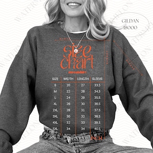 Gildan 18000 Size Chart Mockup Size Chart Unisex Sweatshirt 18000 Sizing Guide Model Mock Size Chart Gildan 18000 Sweatshirt Mockup