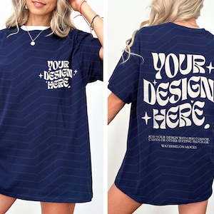 Front and Back Navy Mockup Gildan 5000 Front Back Mockup Gildan 64000 Navy Mockup C1717 Mockup Oversized Mockup Bella Canva Shirt Mockup