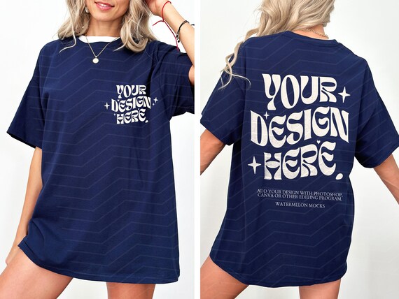 Front and Back Navy Mockup Gildan 5000 Front Back Mockup Gildan 64000 Navy Mockup C1717 Mockup Oversized Mockup Bella Canva Shirt Mockup
