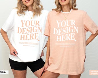 Couple Bella Canvas 3001 White Heather Peach Mockup BC 3001 Couple Mockup Bella Canvas 3001 Mockup Shirt Bachelorette Mockup Group Mockup
