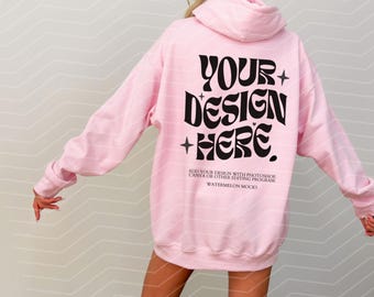 Maqueta de sudadera con capucha rosa claro Gildan 18500 con espalda Maqueta de sudadera con capucha rosa claro 18500 Gildan con capucha Maqueta de sudadera con capucha rosa claro 18500 Gildan con capucha