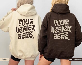 Gildan 18500 Sand Dark Chocolate Back Mockup Hoodie Mockup Oversized Mockup Print on Back Sand Hoodie Mockup 18500 Gildan Mockup Hooded