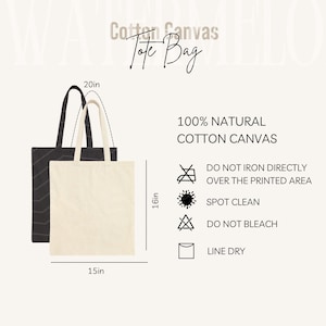 May include: Two cotton canvas tote bags, one black and one cream, with dimensions of 15 x 16 inches and 20-inch handles. The bags are made of 100% natural cotton canvas. Care instructions include spot cleaning and line drying.