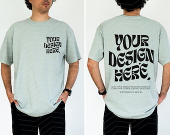 Front and Back Comfort Colors Mockup Bay Mockup Male C1717 Oversized Tshirt Model Mockup Men C1717 Mockup T-Shirt Mock Up
