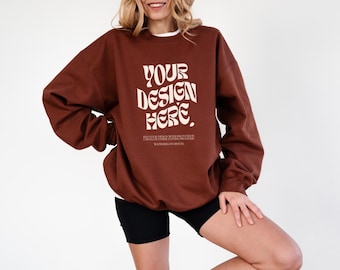 Gildan SF000-cacao mockup sweatermodel Oversized SF000-model cacaosweatermodel SF000 Gildan-model sweatermodel