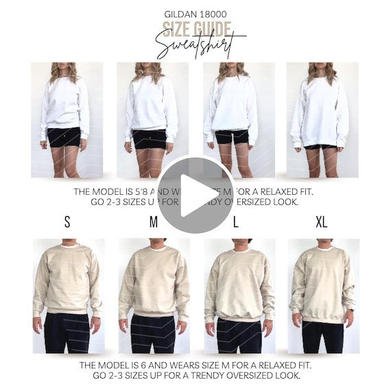 Gildan 18000 Video Size Chart Oversized Sweatshirt Male Size Chart Canva Template POD Video Size Guide Mockup Sweatshirt Unisex Video Mockup