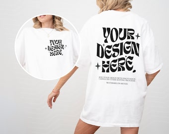 Comfort Colors Front and Back White C1717 White Mockup Print on Back Oversized Tshirt Model Mockup Gildan White Mockup CC1717 White t-Shirt