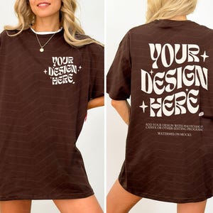 Front and Back Gildan 5000 Chocolate Front Back Mockup Gildan 64000 Chocolate Mockup C1717 Mockup Oversized Mockup Bella Canva Shirt Mockup image 1