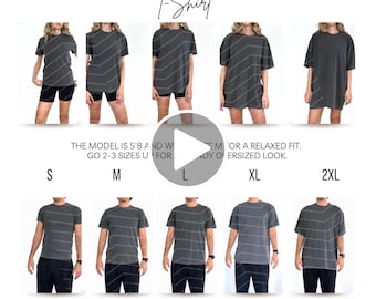 Guida alle taglie Comfort Colors C1717 Video Tabella taglie stampabile Video Guida alle taglie Mockup maglietta Mockup Tabella taglie unisex Tabella comparativa taglie POD