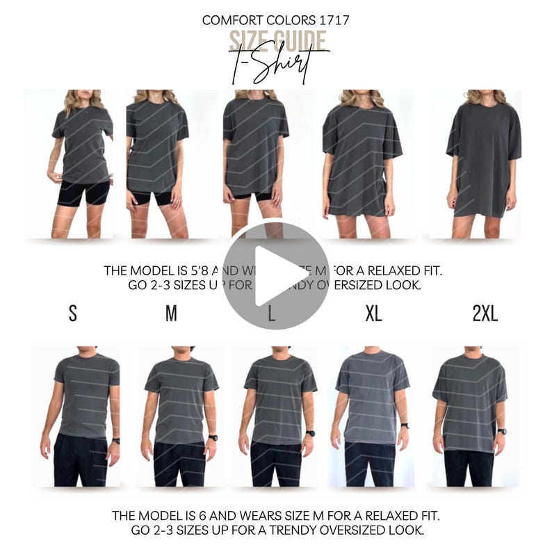 Comfort Colors C1717 Video Size Guide Printable Sizechart Video Size Guide Mockup Shirt Mock up Unisex Size Chart POD Size Comparison Chart image 1