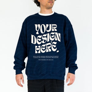 Gildan 18000 Navy Mockup Male Sweatshirt Mockup Oversized Mockup Navy Sweatshirt Men Mockup 18000 Gildan Mockup Sweater