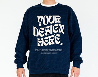 Gildan 18000 Navy Mockup Male Sweatshirt Mockup Oversized Mockup Navy Sweatshirt Men Mockup 18000 Gildan Mockup Sweater