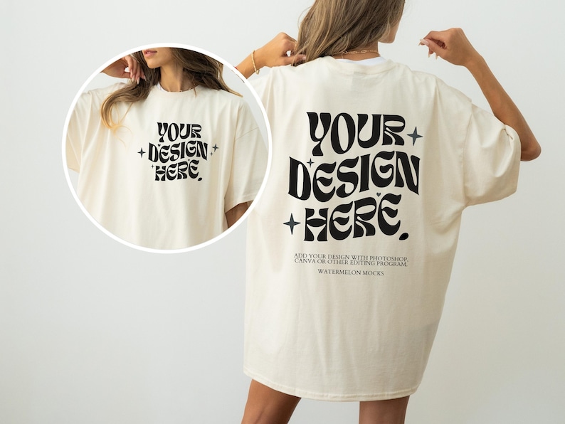 Comfort Colors Front and Back Ivory C1717 Ivory Mockup Print on Back Oversized Tshirt Model Mockup Gildan Natural Mockup 3001 Beige t-Shirt image 1