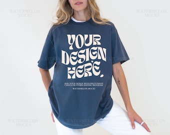 Comfort Colors Mockup Denim Mockup C1717 Denim Mockup Oversized Tshirt Model Mockup Denim C1717 Mockup Blue T-Shirt Mock Denim 1717 Mockup