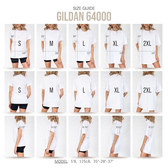 Gildan 64000 Size Chart Oversized Size Chart Canva Template Compare POD Size Guide Mockup Tshirt Unisex Mock up Sizechart  Gildan
