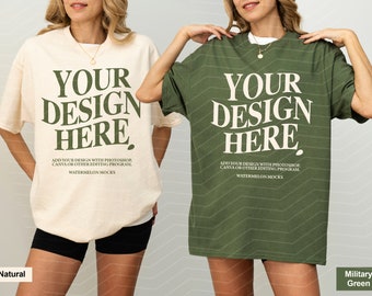 Couple Gildan 5000 Natural Military Green Mockup Gildan 5000 Couple Mockup Gildan Mockup Bach Mockup Shirt Bachelorette Mockup Group Mockup