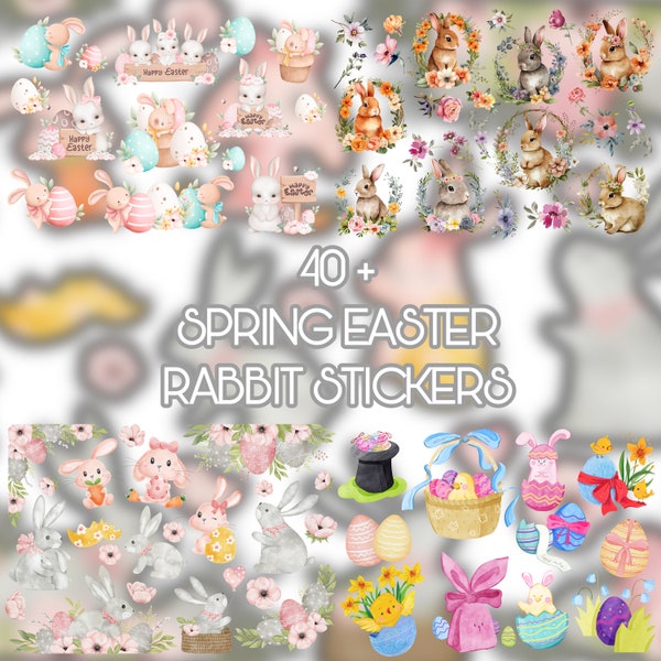 40+ Sping Easter Rabbit Stickers Png •Bunny Clipart • Colourful Png • Planner Stationary Digital Stickers