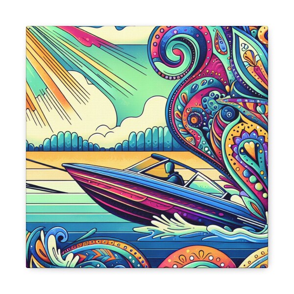 Boat on a river of paisleys with sunshine!  Canvas Gallery Wraps