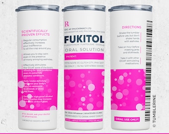 FUKITOL Medicine Bottle Funny 20oz Skinny Tumbler Wrap, Pill Bottle Tumbler Template, Rx Tumbler Wrap, Nurse Funny Tumbler, Pharmacy Tumbler