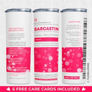 SARCASTIN Sarcastic Prescription Funny 20oz Skinny Tumbler Wrap, Seamless Sublimation Design, Digital Download, Fake Pills Funny Joke PNG