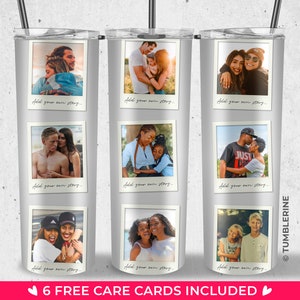 Add Your Own Photo and Text Tumbler Seamless Wrap, Instant Camera Frame Photo Tumbler Template, Photo Collage 20oz Skinny Tumbler Wrap PNG