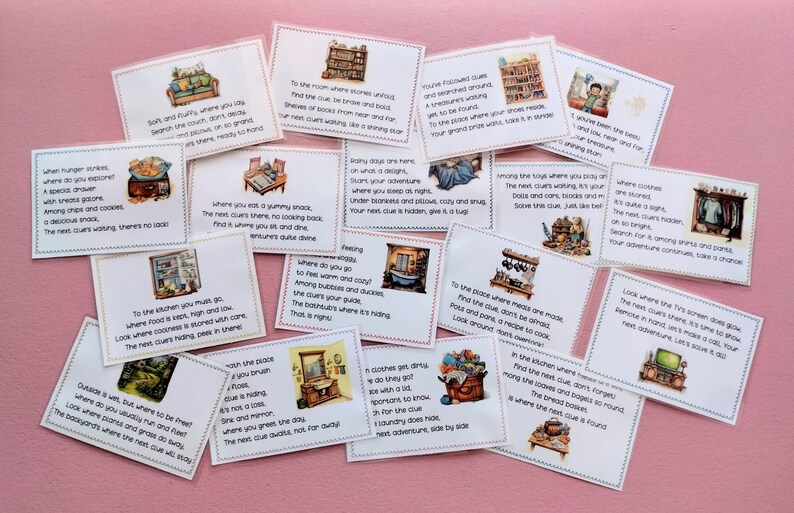 Indoor Treasure Hunt Clues, Printable Indoor Scavenger Hunt Clues - Etsy