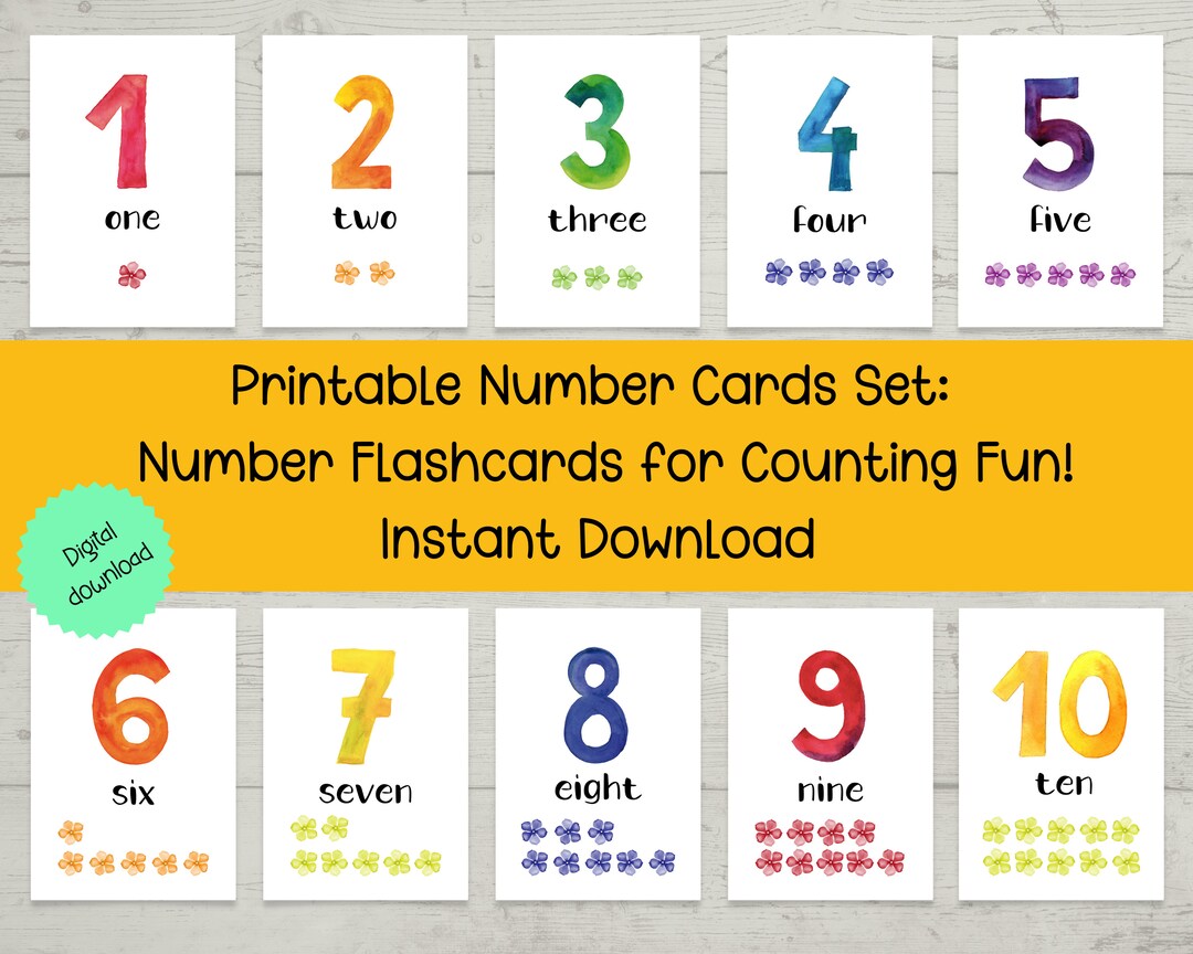 Preschool Number Cards Set Printable Number Flashcards for Etsy