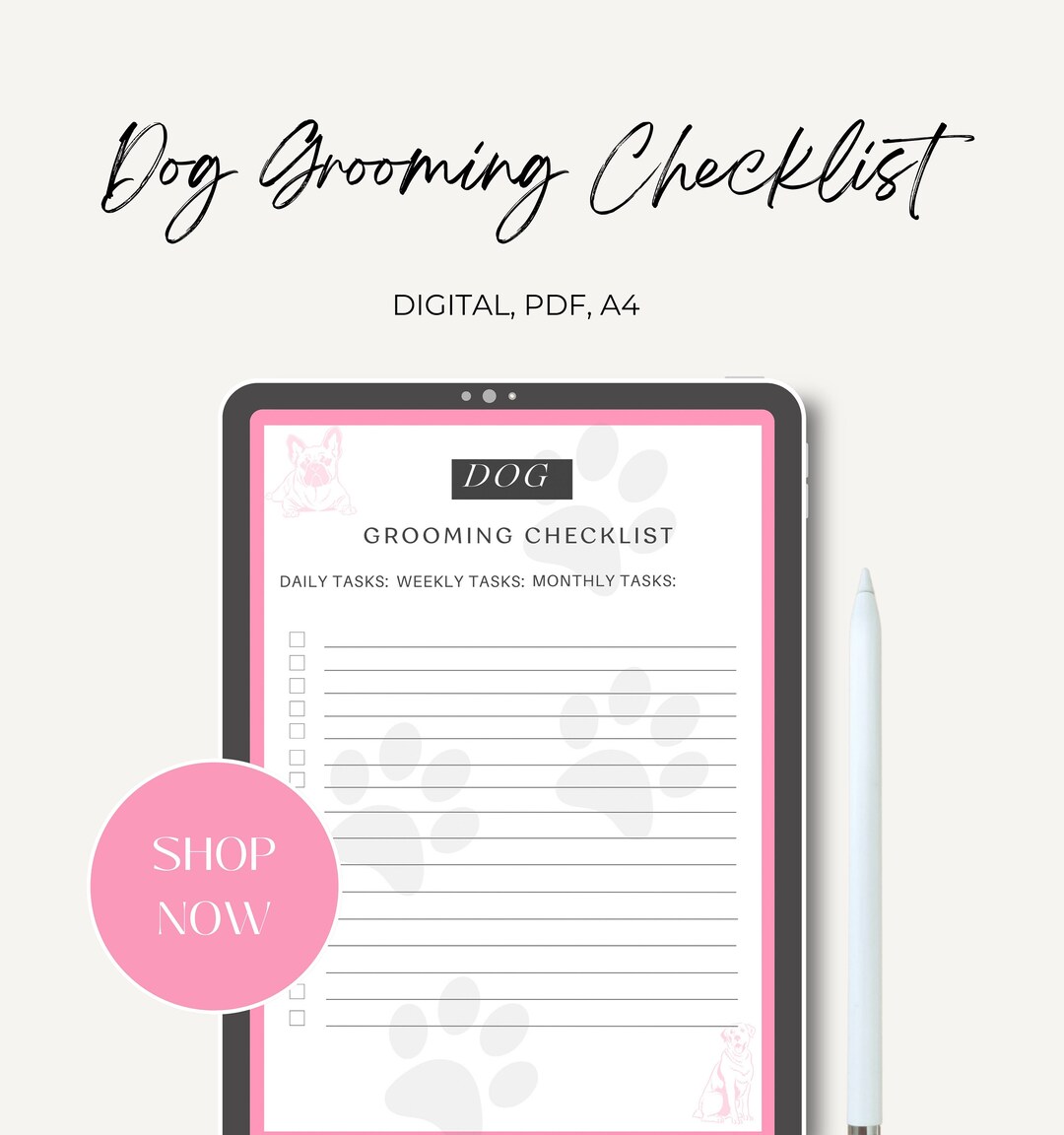 Dog Grooming Checklist Digital PDF A4 Etsy