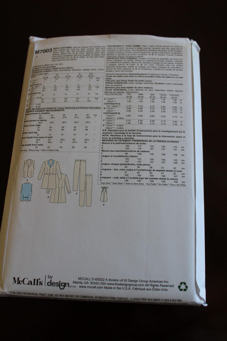 Mccalls M7003 Sewing Pattern: Men's Steampunk Costume - Size Sm-med-lrg ...