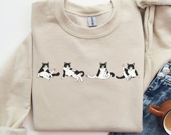Tuxedo Cat Sweatshirt, Tuxedo Cat Gift, Cat Lover Tee, Tuxedo Cat Lover Sweater, Cat Mom Sweatshirt, Black And White Cat, Cat Sweatshirt