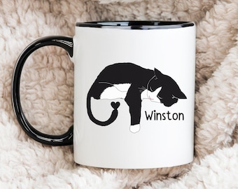Tuxedo Cat Personalized Coffee Mug Gift, Custom Tuxedo Cat Name Mug, Gift for Tuxedo Cat Mom, Tuxedo Cat Tea Cup, Cat Lover Coffee Mug