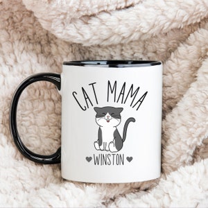 Grey And White Tuxedo Cat Mama Coffee Mug, Personalized Cat Name Mug, Custom Cat Mama Mug, Grey Tuxedo Cat Mug, Grey Tuxedo Cat Gifts
