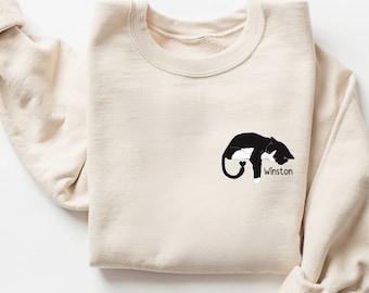 Personalized Tuxedo Cat Sweatshirt Custom Cat Name Sweatshirt Cat Themed Gifts Cat Mom Gift Tuxedo Cat Crewneck Cat Sweater Pocket Print