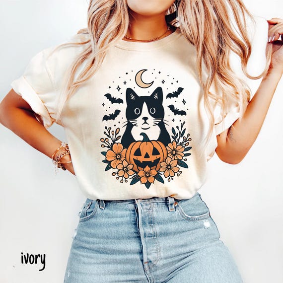 Halloween Cat Shirt Tuxedo Cat Halloween Shirt Cat Mom Shirt Gift For Cat Mom Spooky Season Shirt Cute Cat Shirt Cat Lover Gift Witchy Shirt