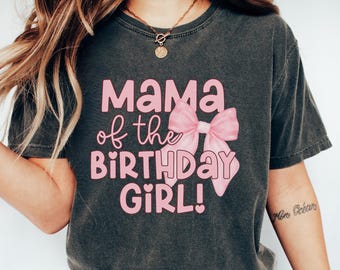 Pink Bow Birthday Shirt Coquette Birthday Girl Mama Pink Bow Shirt Coquette Party Shirts Mom Of The Birthday Girl Ribbon Shirt 1st Birthday