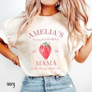 Berry First Birthday Matching Family Shirt Strawberry Themed Party Tee Mama Dada Strawberry Tee 1st Bday Comfort Colors Mom Dad Berry Tshirt image 1