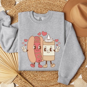 Hot Dog Sweatshirt, HotDog Shirt, Glizzy Shirt, Hot Dog Valentines Day Sweater, Novelty Sweatshirt, Hot Dog Lover Gift, Retro Hot Dog Mascot