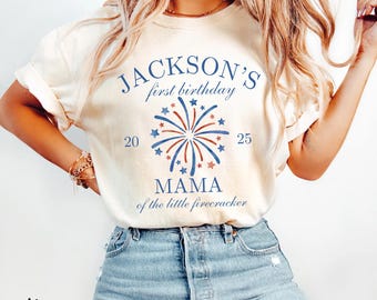 Little Firecracker Birthday Shirt Fourth Of July 1st Birthday Firework Theme Birthday Mama Dada Birthday Party Tee Firecracker Birthday Boy