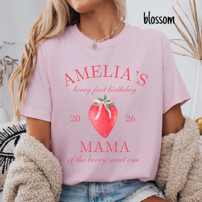 Berry First Birthday Matching Family Shirt Strawberry Themed Party Tee Mama Dada Strawberry Tee 1st Bday Comfort Colors Mom Dad Berry Tshirt image 3