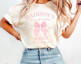 Pink Bow Birthday Shirt Custom Coquette Birthday Girl Mom Dad Pink Bow Shirt Coquette Party Shirts Matching Family Ribbon Shirt 1st Birthday