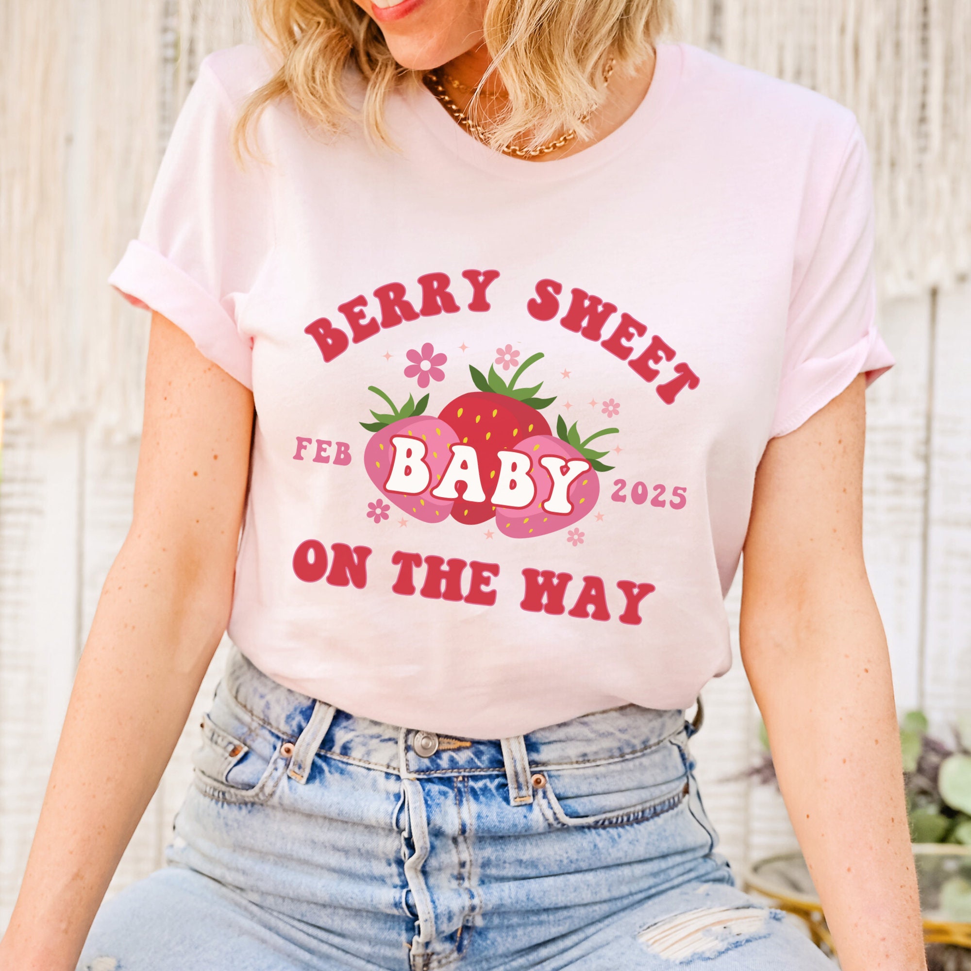 Berry Sweet Baby on the Way Shirt Pregnancy Reveal Strawberry T