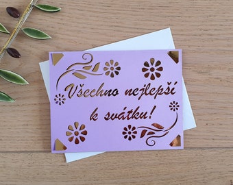 Happy Name Day 2D Flowers Card | Personalised with Any Name Handmade Insert Card | Name Day Gift | Greetings for Name Day - Cyrillic/Latin