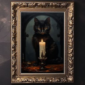 Moody Black Cat, Vintage Gothic Poster, Macabre Aesthetic Print, Dark Academia Wall Art, Witch art, Victorian Goth Décor