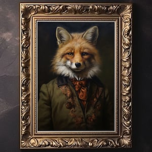 Victorian Fox, Vintage Gothic Poster, Macabre Aesthetic Print, Dark Academia Wall Art, Edgar Allan Poe, Victorian Goth Décor