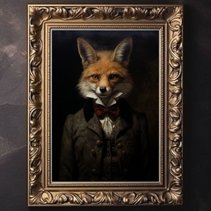 Victorian Fox, Vintage Gothic Poster, Macabre Aesthetic Print, Dark Academia Wall Art, Edgar Allan Poe, Victorian Goth Décor