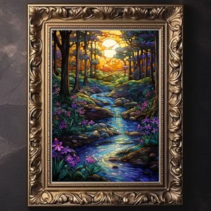 Foresta spirituale, Foresta incantata, Stampa forestale, Pittura fantasy, Fiume nella foresta, Arte murale foresta magica, Arte fantasy, Fairycore