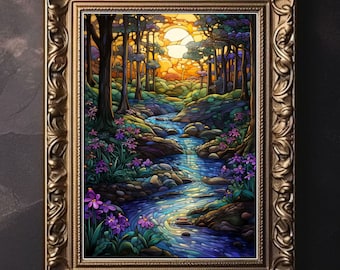 Spiritual Forest, Enchanted Forest, Forest Print, Fantasy Painting, River in Forest, Magical Forest Wall Art, Fantasy Art, Fairycore