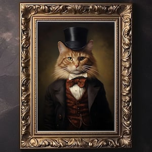 Victorian Cat, Vintage Gothic Poster, Macabre Aesthetic Print, Dark Academia Wall Art, Witch art, Victorian Goth Décor