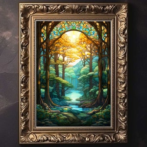 Foresta spirituale, Foresta incantata, Stampa forestale, Pittura fantasy, Fiume nella foresta, Arte murale foresta magica, Arte fantasy, Fairycore